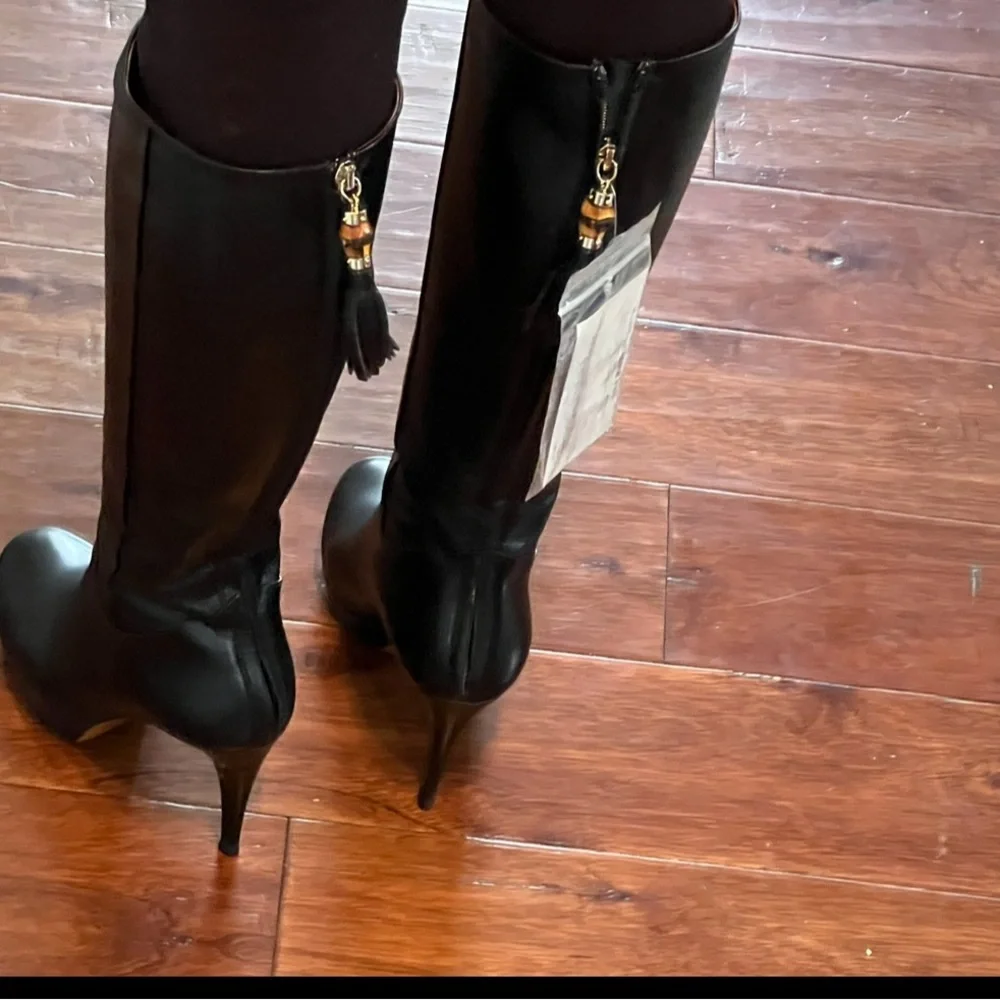 Gucci Knee High Tassel Boot EU 37  US 7Black Leather High Heel Platform - Picture 7 of 16